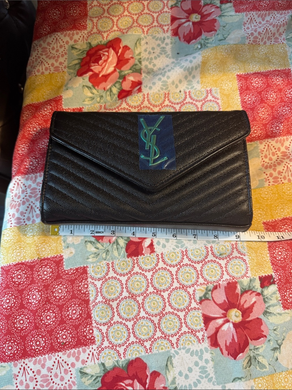 Designer inspired Black Quilted Leather Wallet Clutch with Signature Logo - Picture 5 of 10